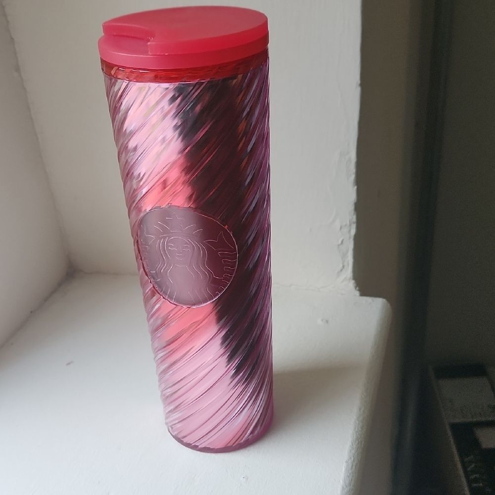 Starbucks 2022 Holiday Candy Cane Swirl Red & Pink Travel Tumbler 16oz
